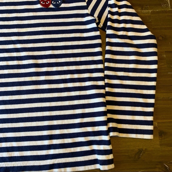 Comme Des Garcos Play  Twin Hart Stripped Long Sleeve Shirt - Picture 4 of 16